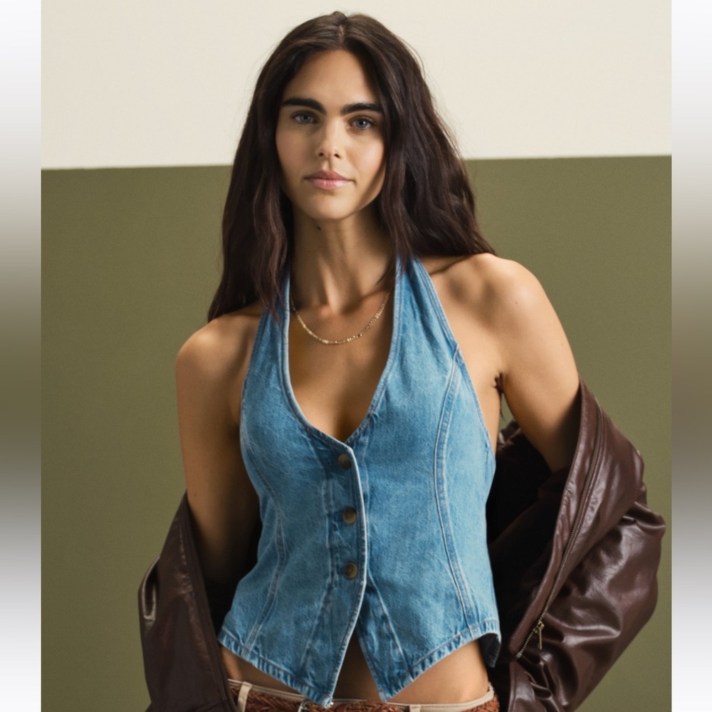 AE DENIM HALTER VEST